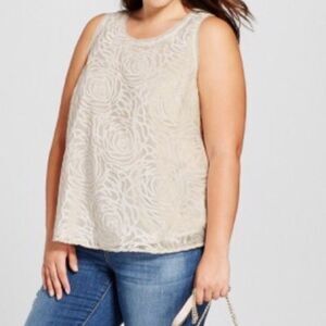 A New Day Cream Velvet Sleeveless Floral Top Blouse
